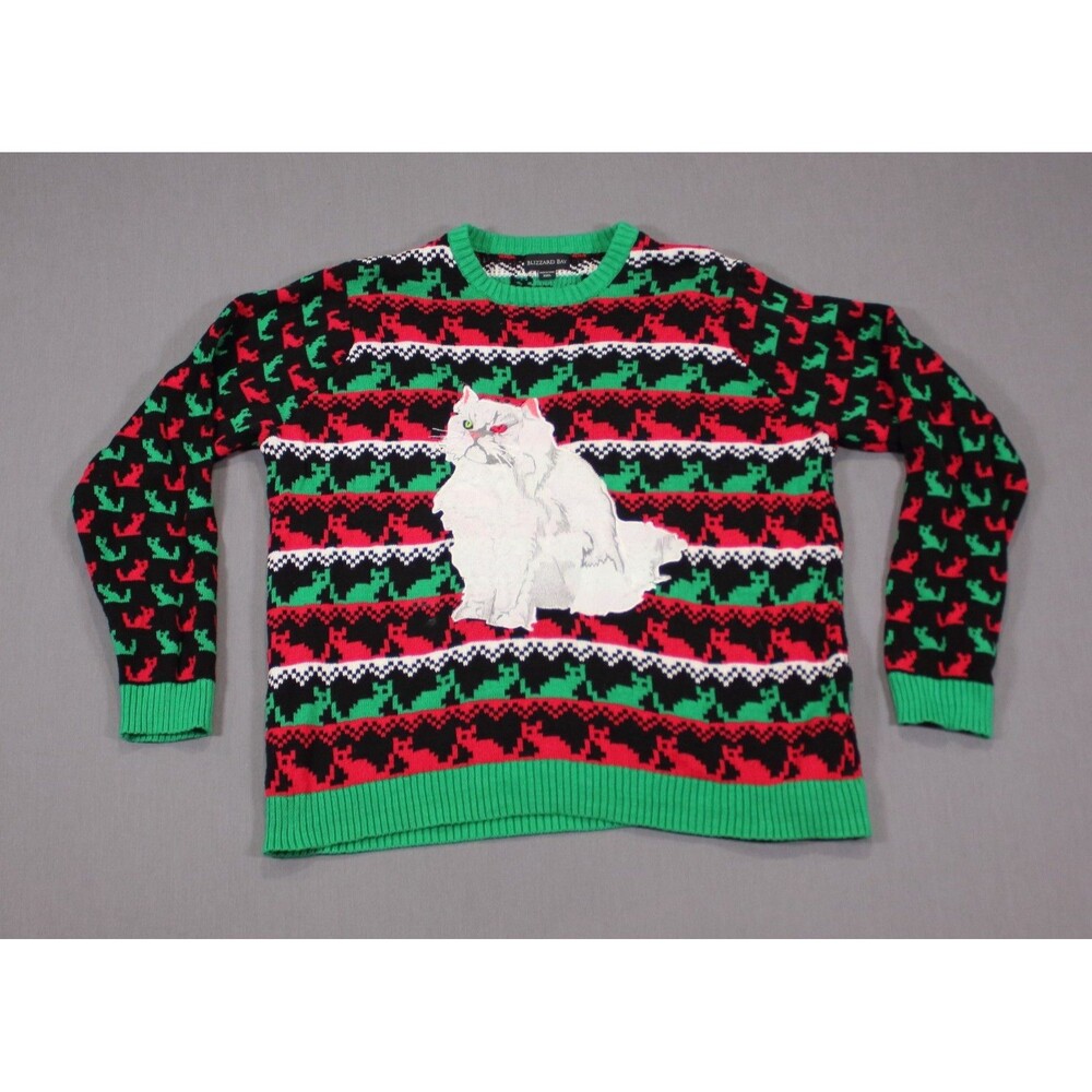 Blizzard Bay Men's Krazy Kitty Ugly Christmas Sweater Cotton Sz XXL